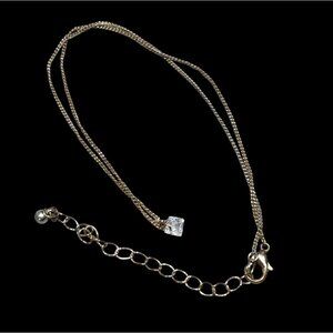 Minimalist Dainty Pyramid Shaped Cubic Zirconia Pendant On Gold Tone Chain